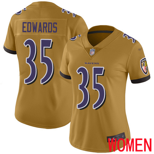 Baltimore Ravens Limited Gold Women Gus Edwards Jersey NFL Football 35 Inverted Legend